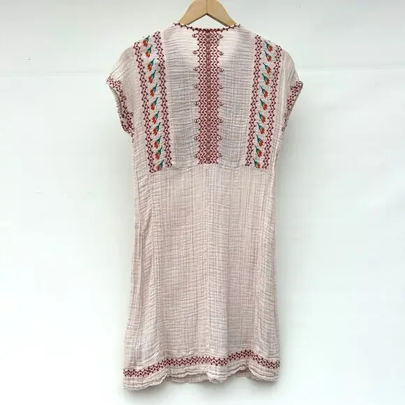Johnny Was Nena Poncho Short Sleeve Cotton Cheesecloth Mini Dress  Embroidered XS